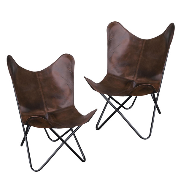 Amerihome Natural Leather Butterfly Chair in Brown, PK2 BFCLCBN2